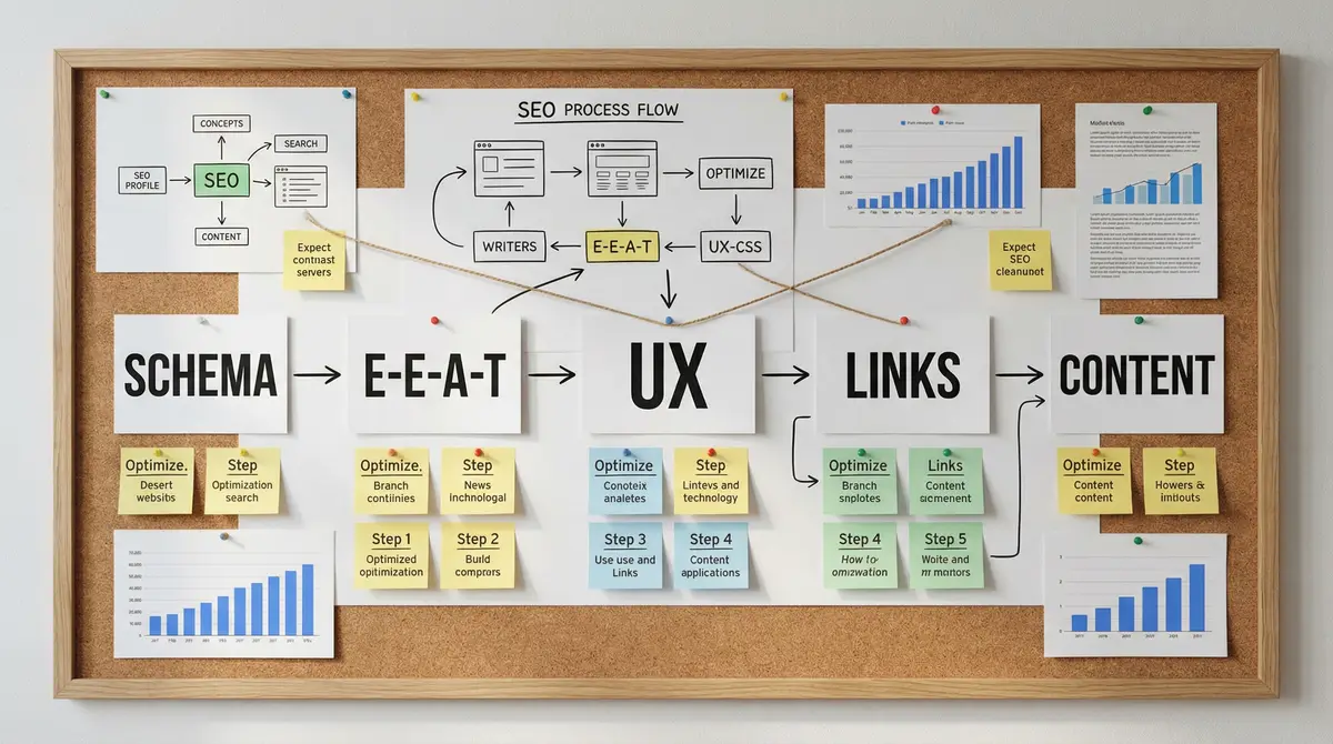 seo process schema eeat ux links content flow