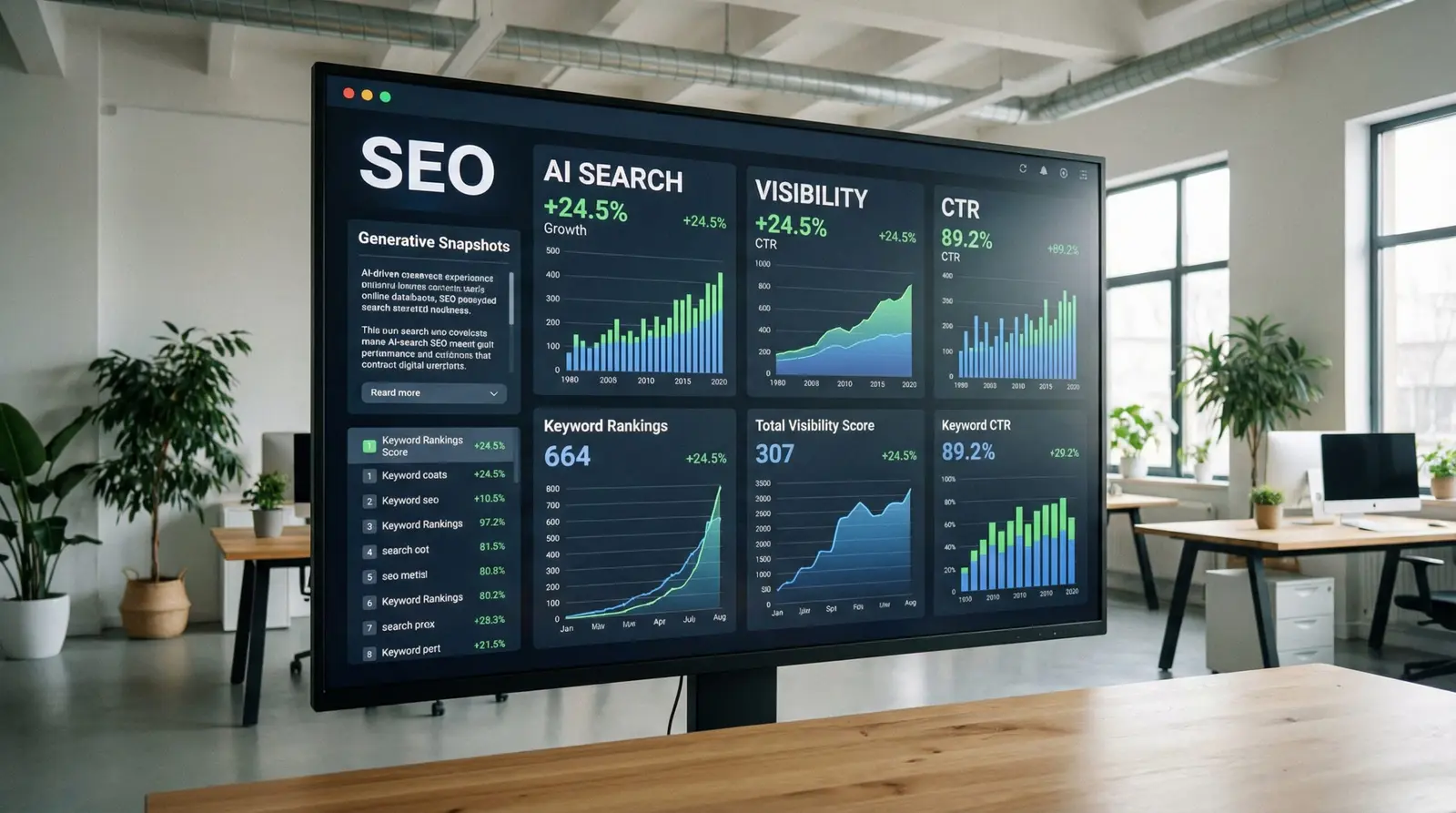 ai driven seo dashboard showing visibility and ctr data