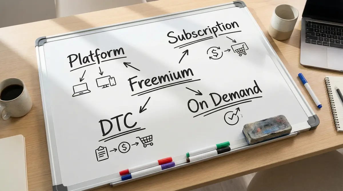online business model types whiteboard diagram