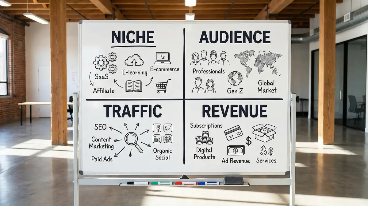 digital strategy whiteboard niche audience traffic revenue