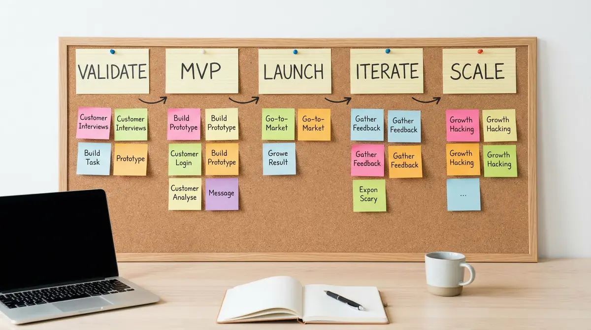 entrepreneur workflow board validate mvp launch iterate scale