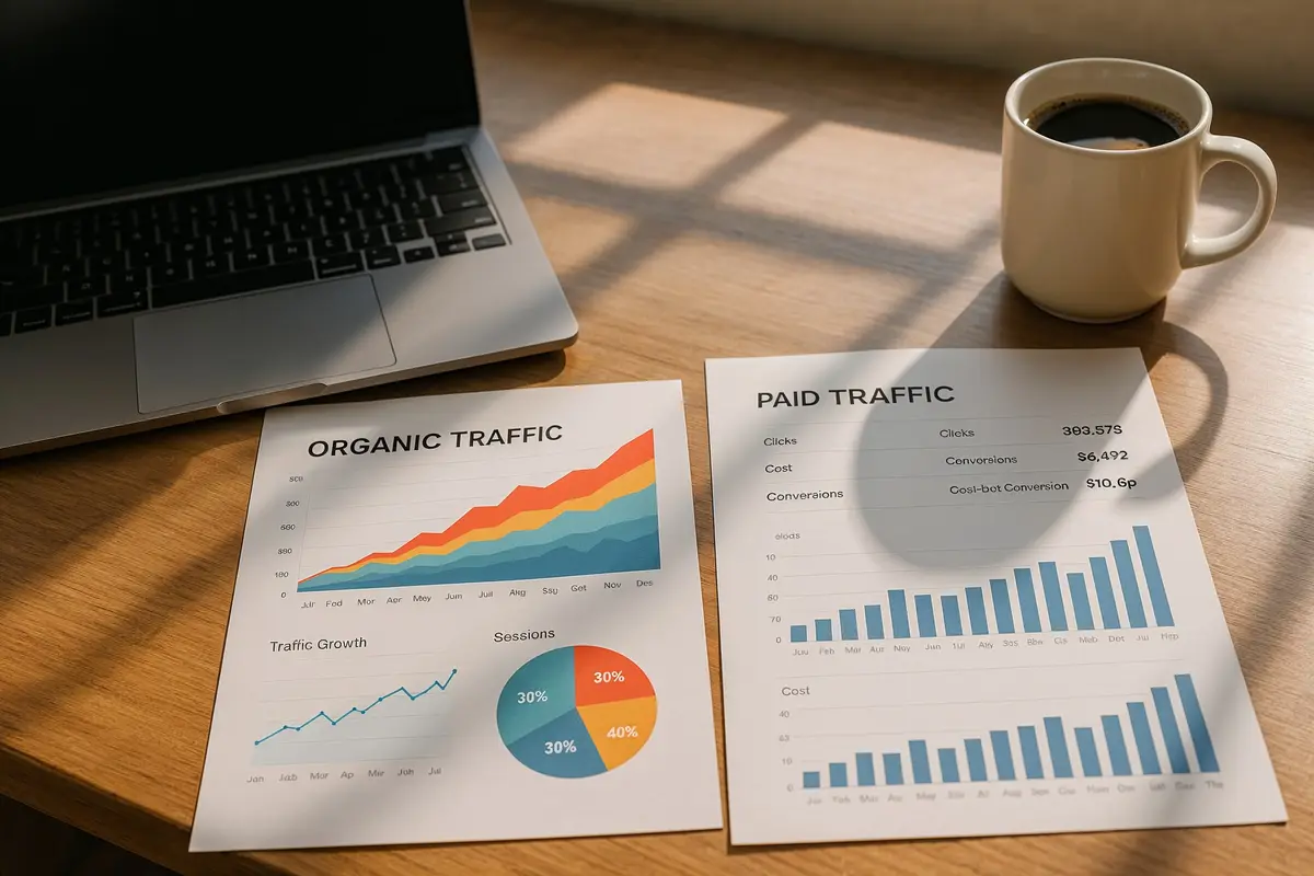 Comparison of organic and paid traffic reports for monetization