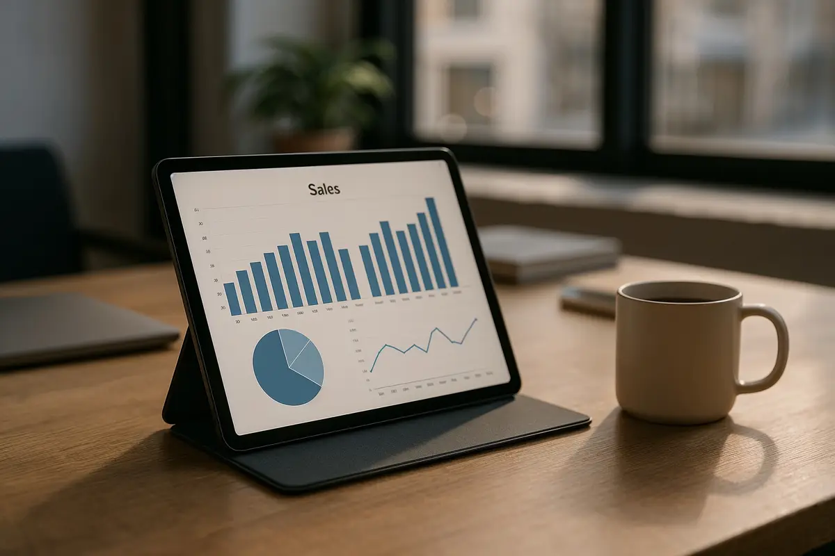 workspace showing digital tablet and graphs, passive income streams online