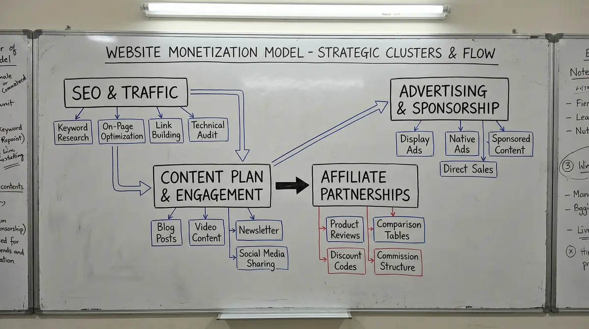 website monetization model whiteboard