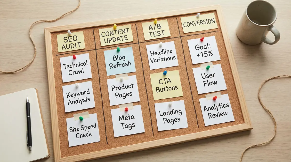 website optimization workflow board
