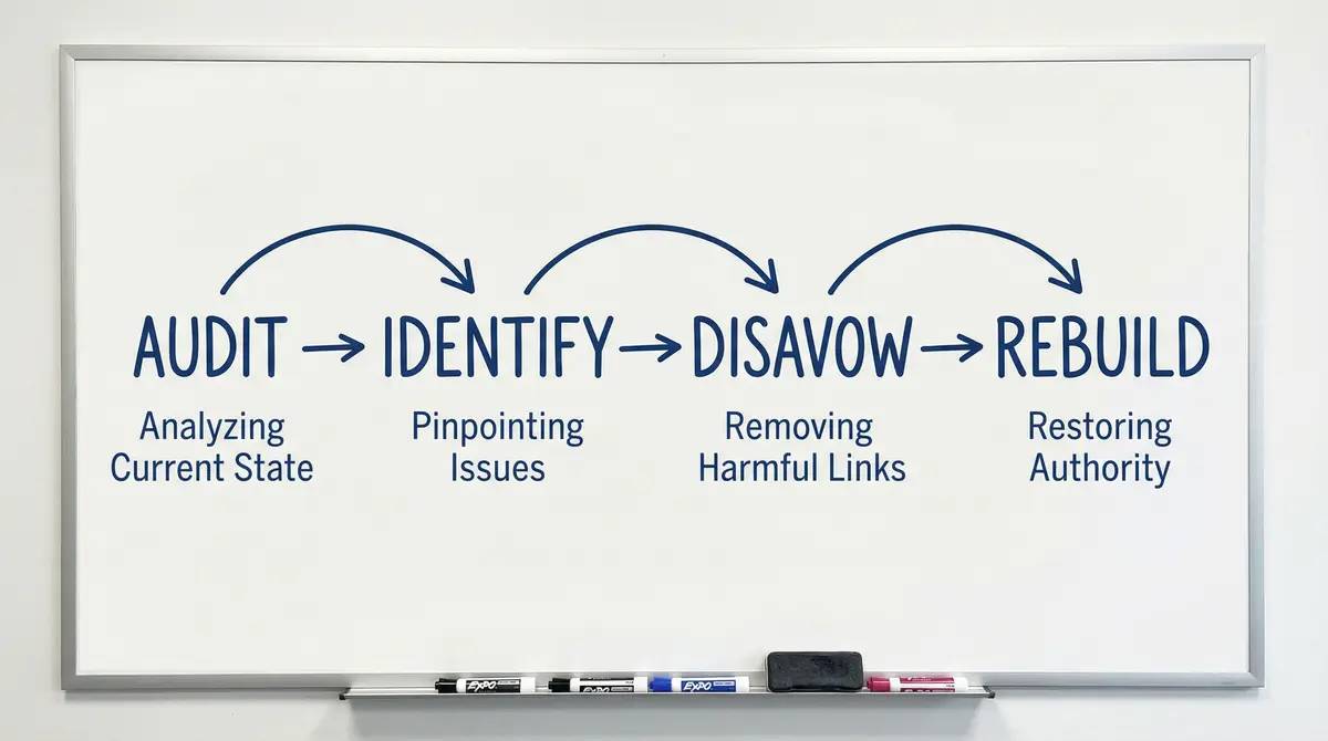 seo recovery workflow audit identify disavow rebuild steps