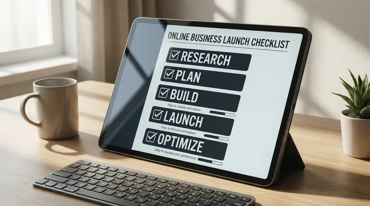 online business launch checklist tablet