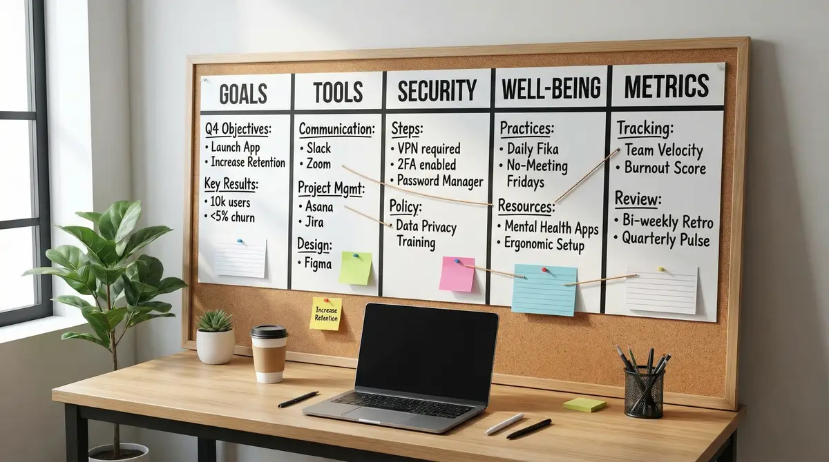 remote team productivity workflow steps board