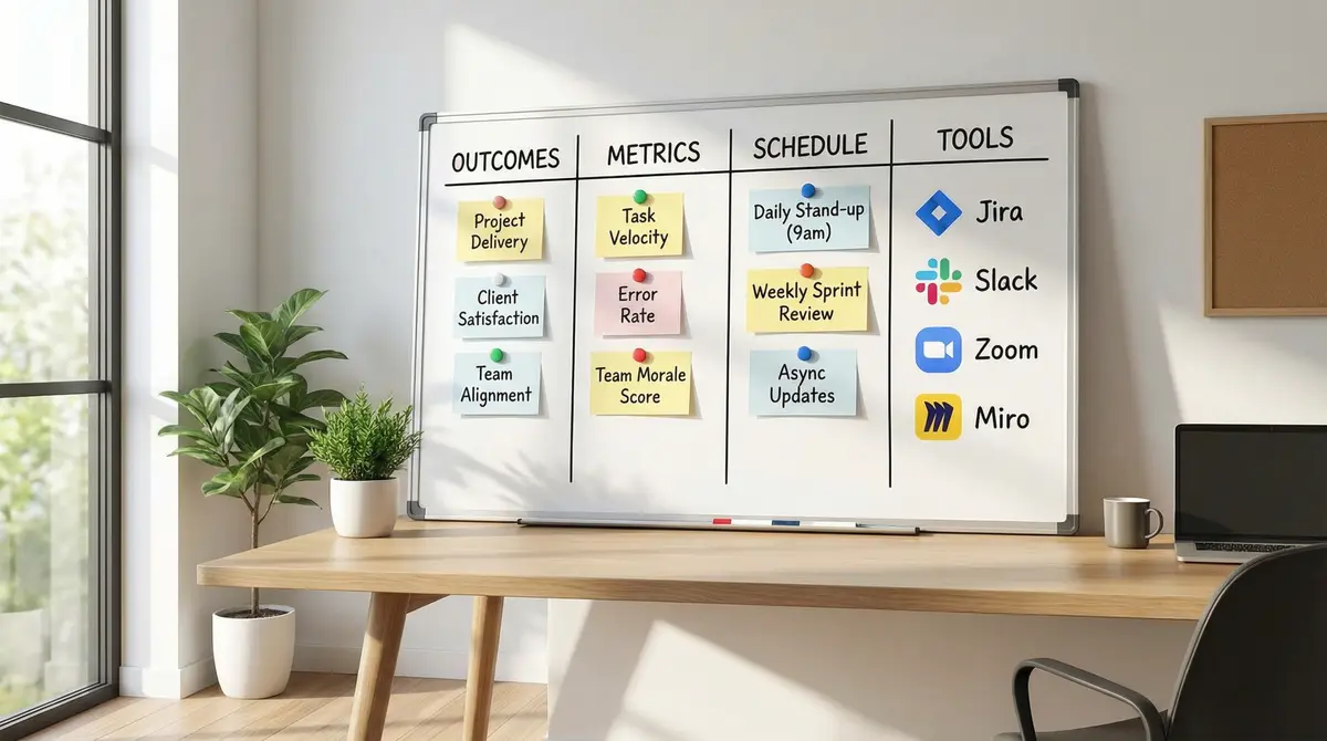 remote team productivity outcome workflow board