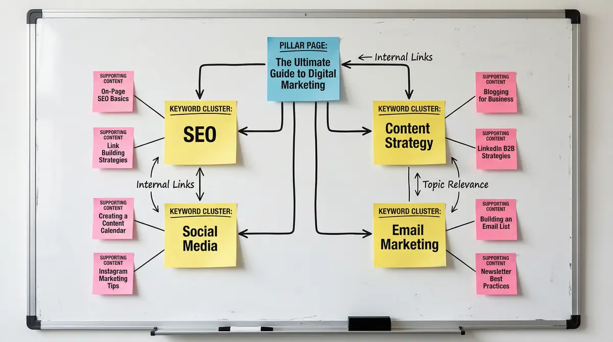 seo content cluster whiteboard structure