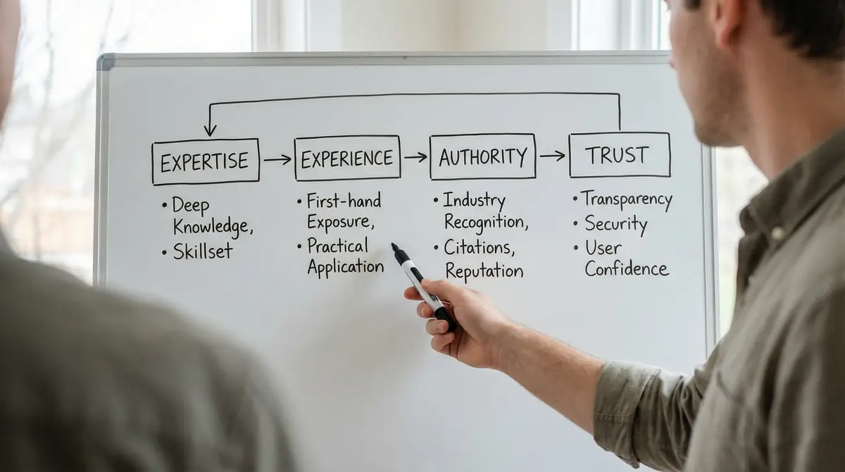 eeat framework diagram on whiteboard