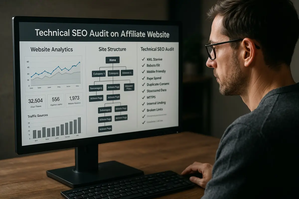 Person conducting technical SEO audit for seo strategies for affiliate websites