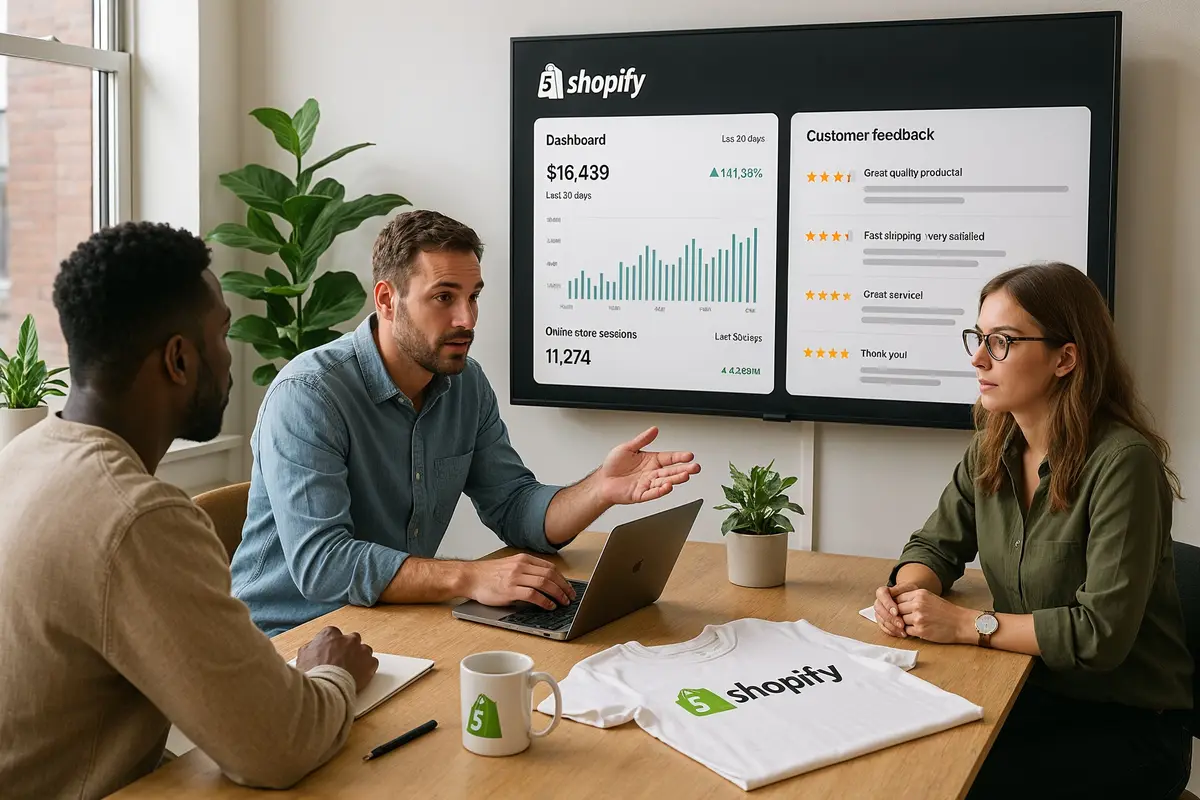 case study: shopify dtg store making $10k/month   team analyzing shopify analytics