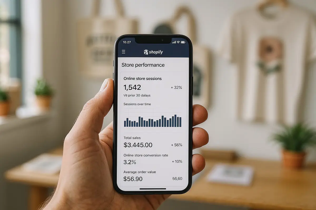 shopify seo tips for print on demand stores analytics dashboard on smartphone