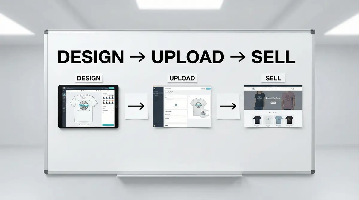 print on demand workflow board design to sell process