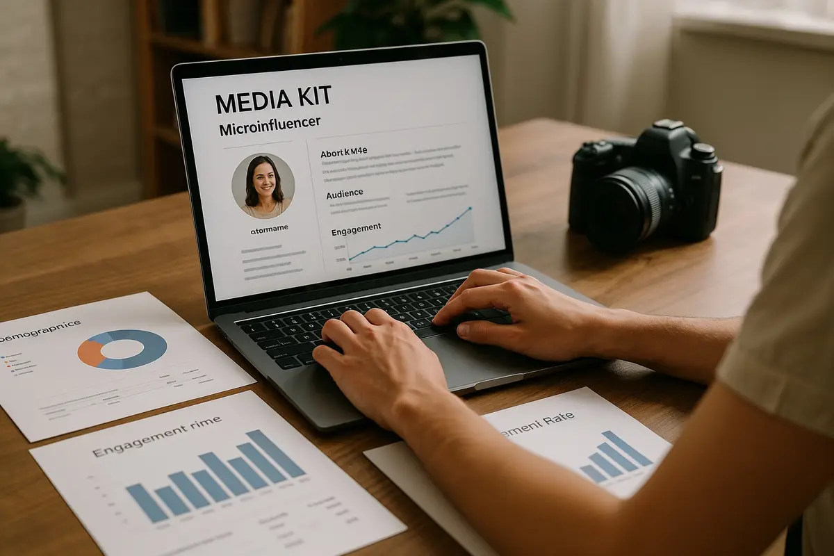 workspace setup for brand partnerships for small influencers with media kit and engagement metrics