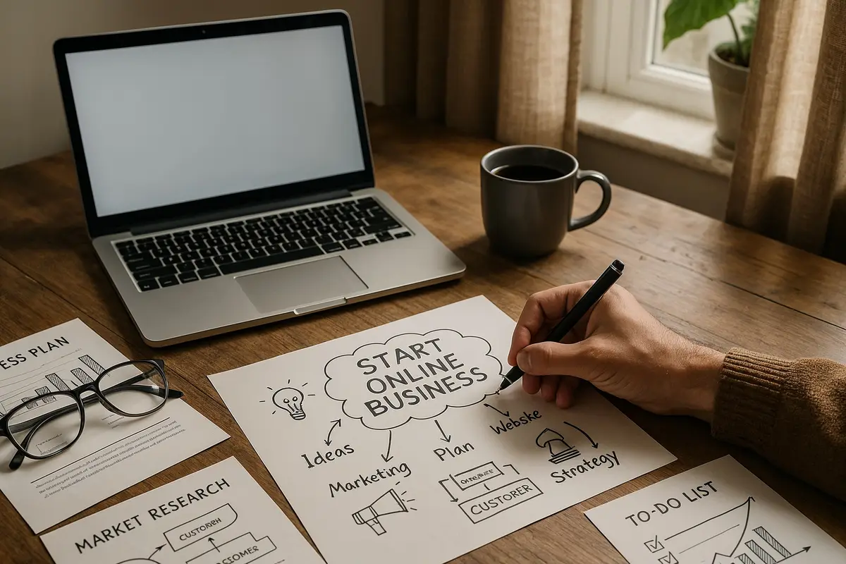 start an online business workspace planning materials
