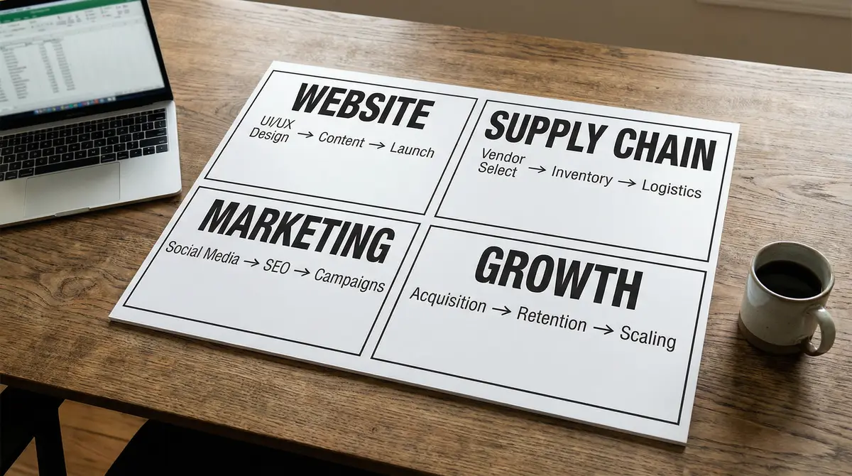 online business launch workflow board