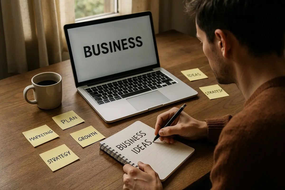 person brainstorming business ideas at home, starting an online business from scratch