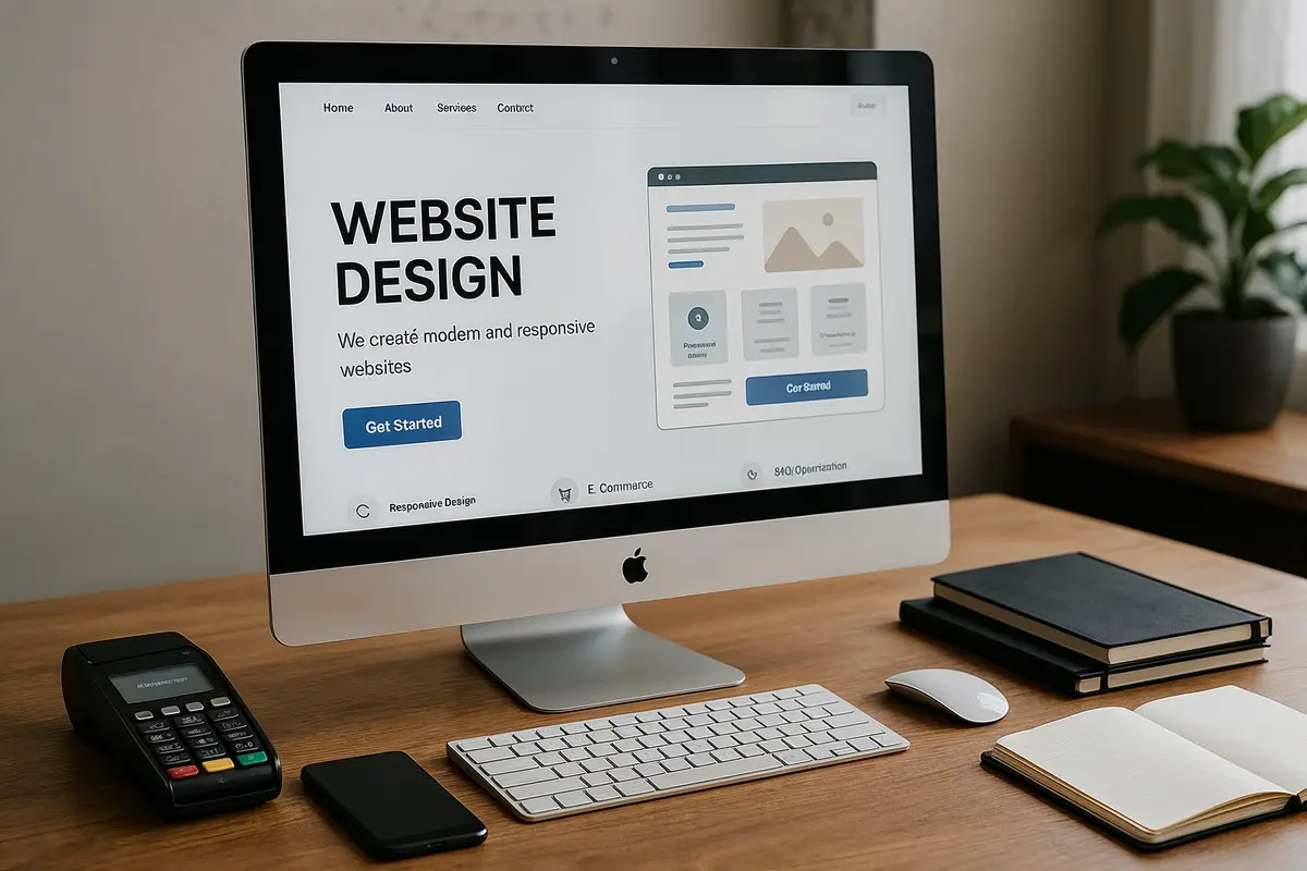 workspace with digital tools and website setup, starting an online business from scratch