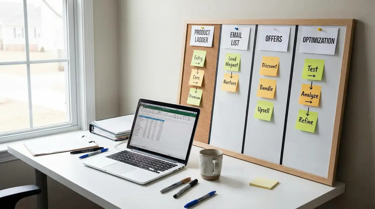 digital product ladder and email list workflow board