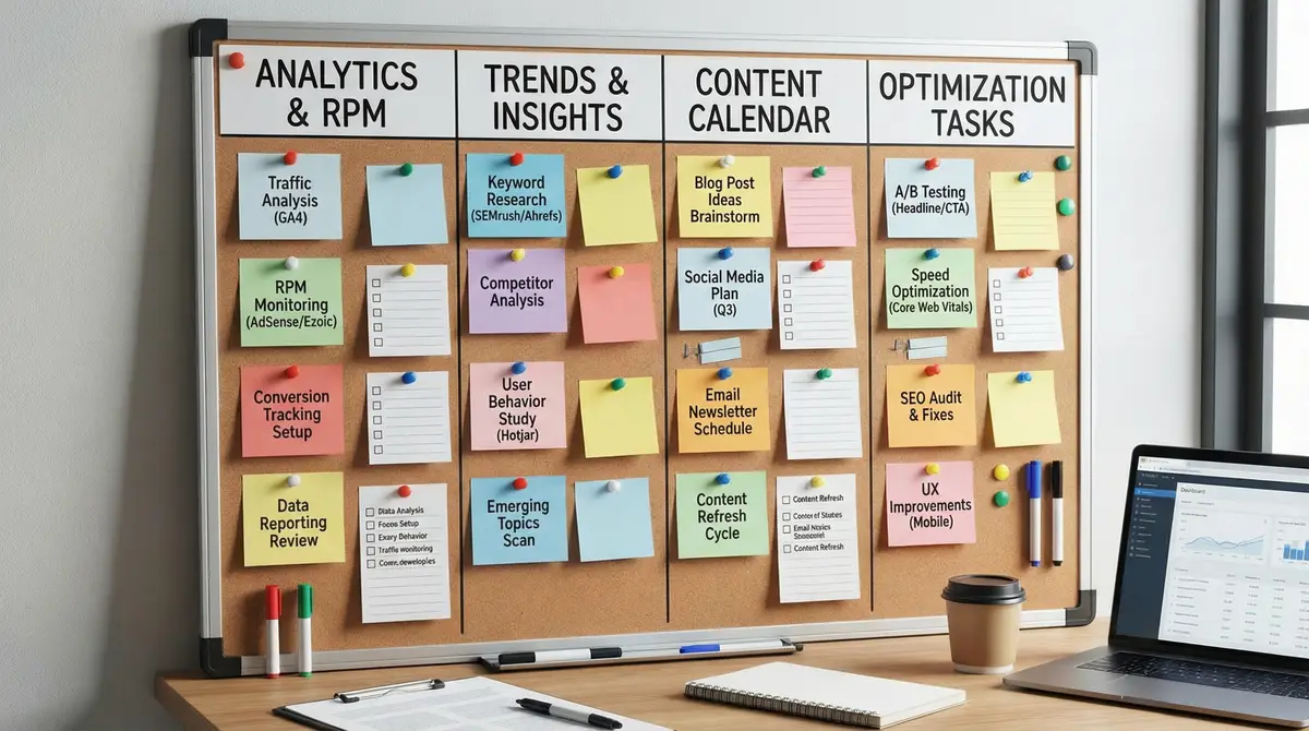 website analytics optimization workflow board