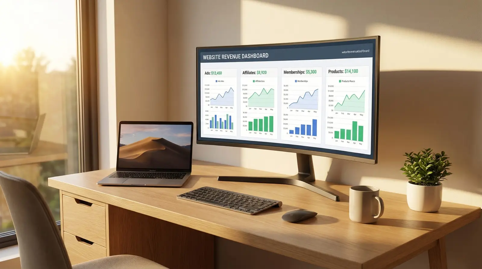 modern website monetization dashboard with multiple revenue streams