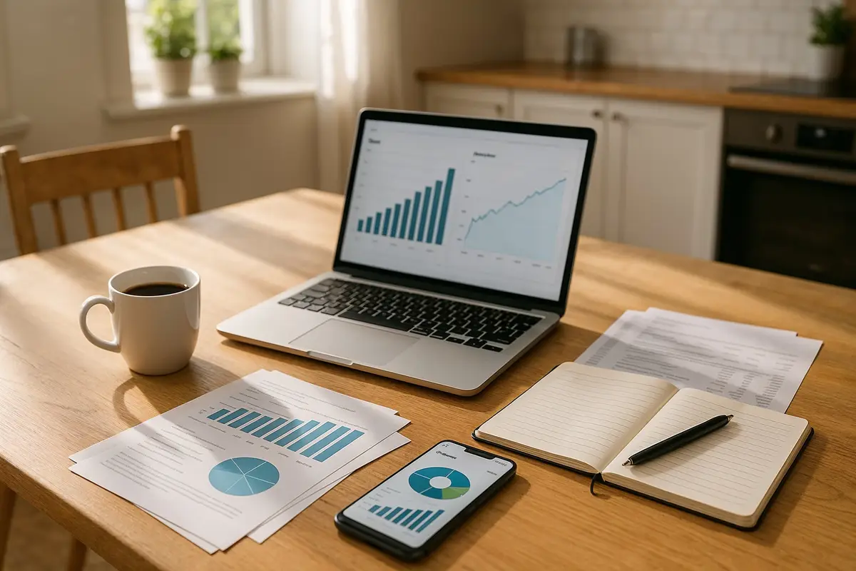 kitchen workspace with devices and paperwork ways to earn money from home