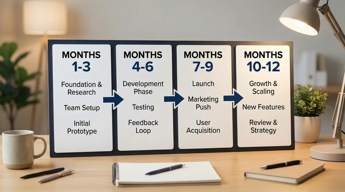 first year startup roadmap workflow board