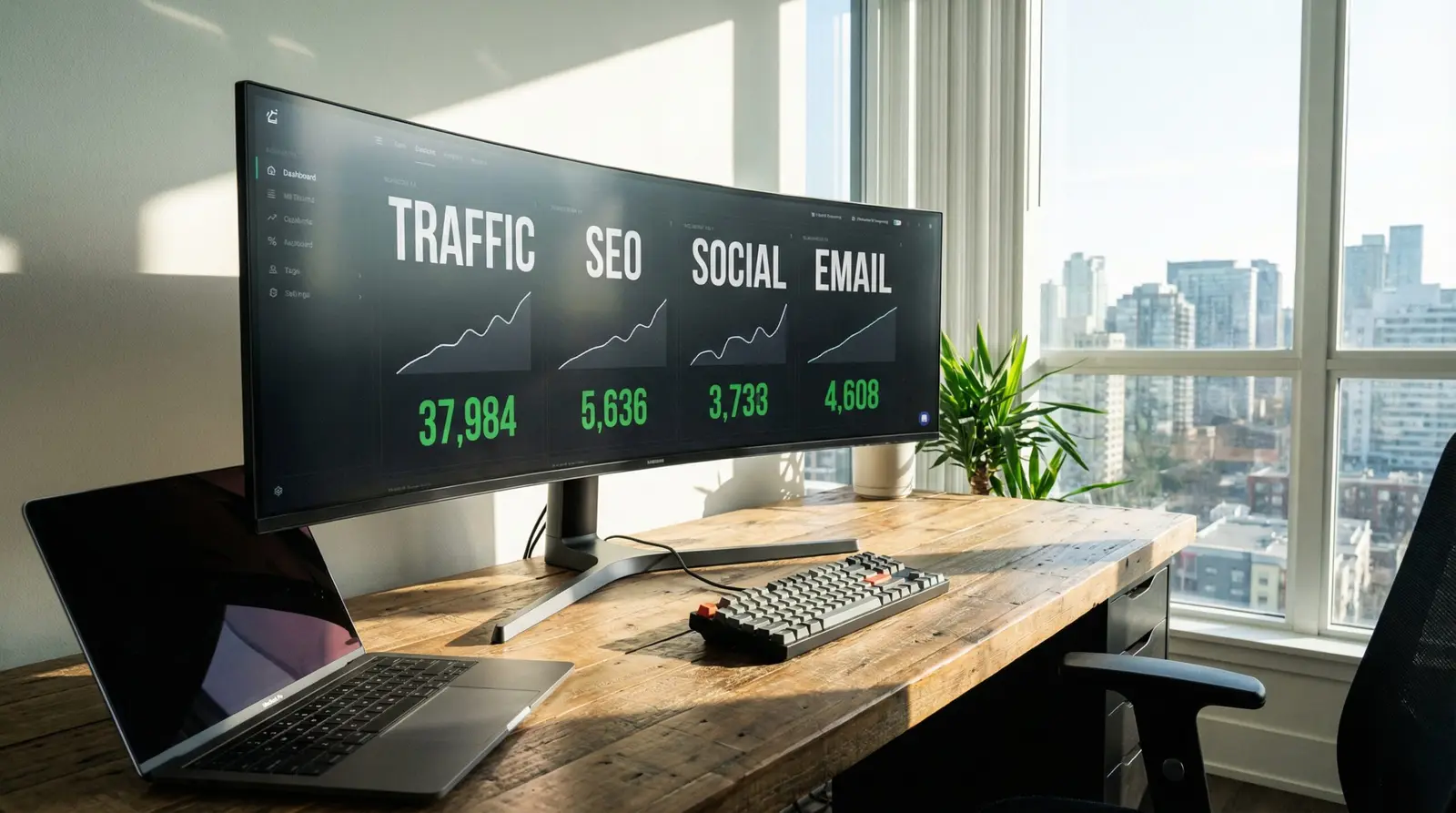 traffic growth dashboard on modern workspace