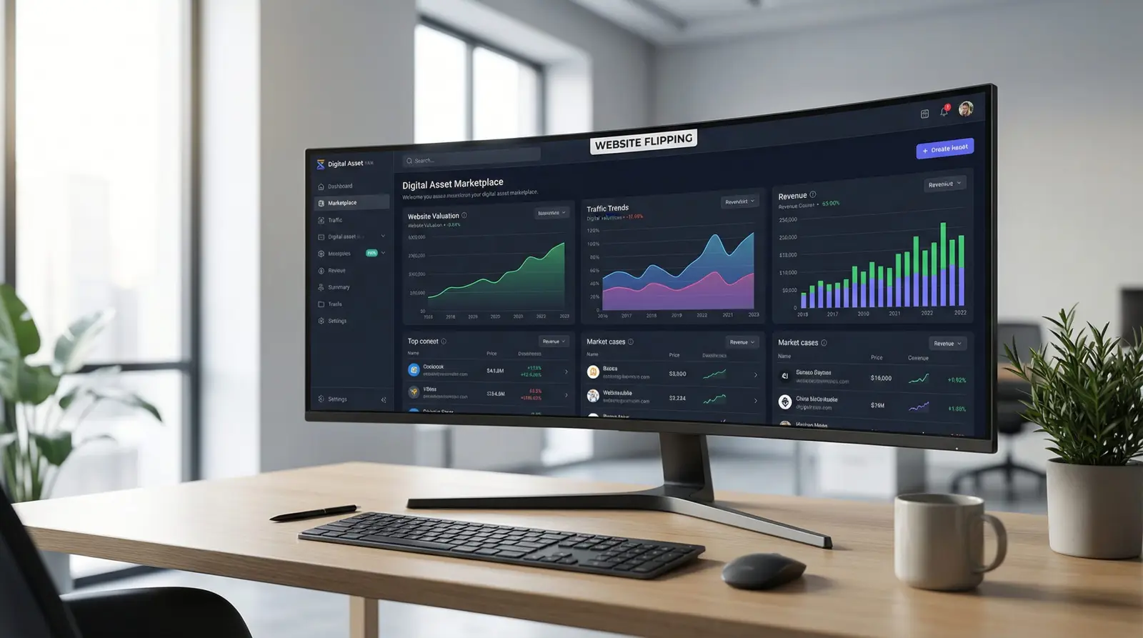 digital asset marketplace dashboard website flipping valuation