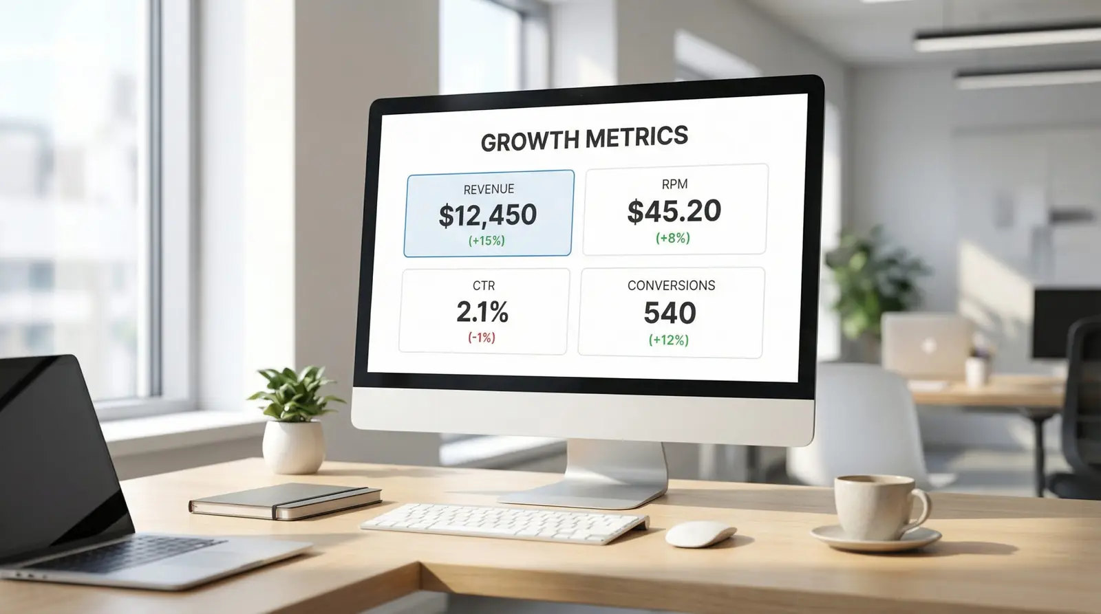 website monetization dashboard with traffic and revenue metrics