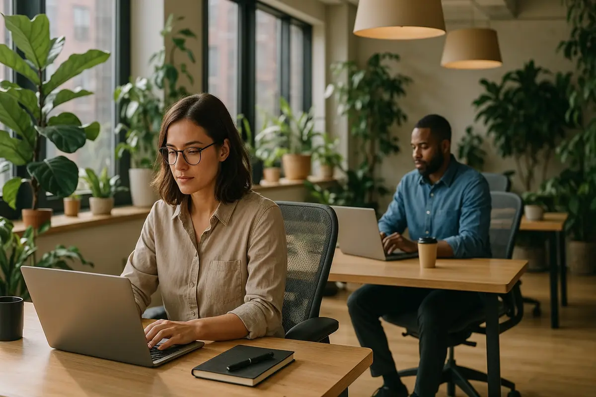 Modern coworking space for work from home jobs 2024 with professionals working