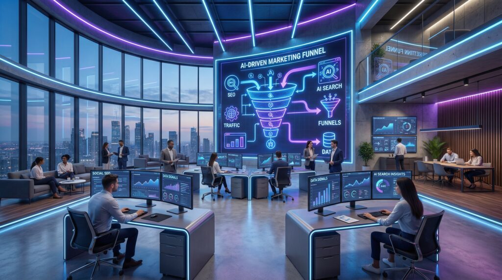 ai-driven-digital-marketing-strategy-dashboard-with-multi-channel-traffic-and-funnel-visuals